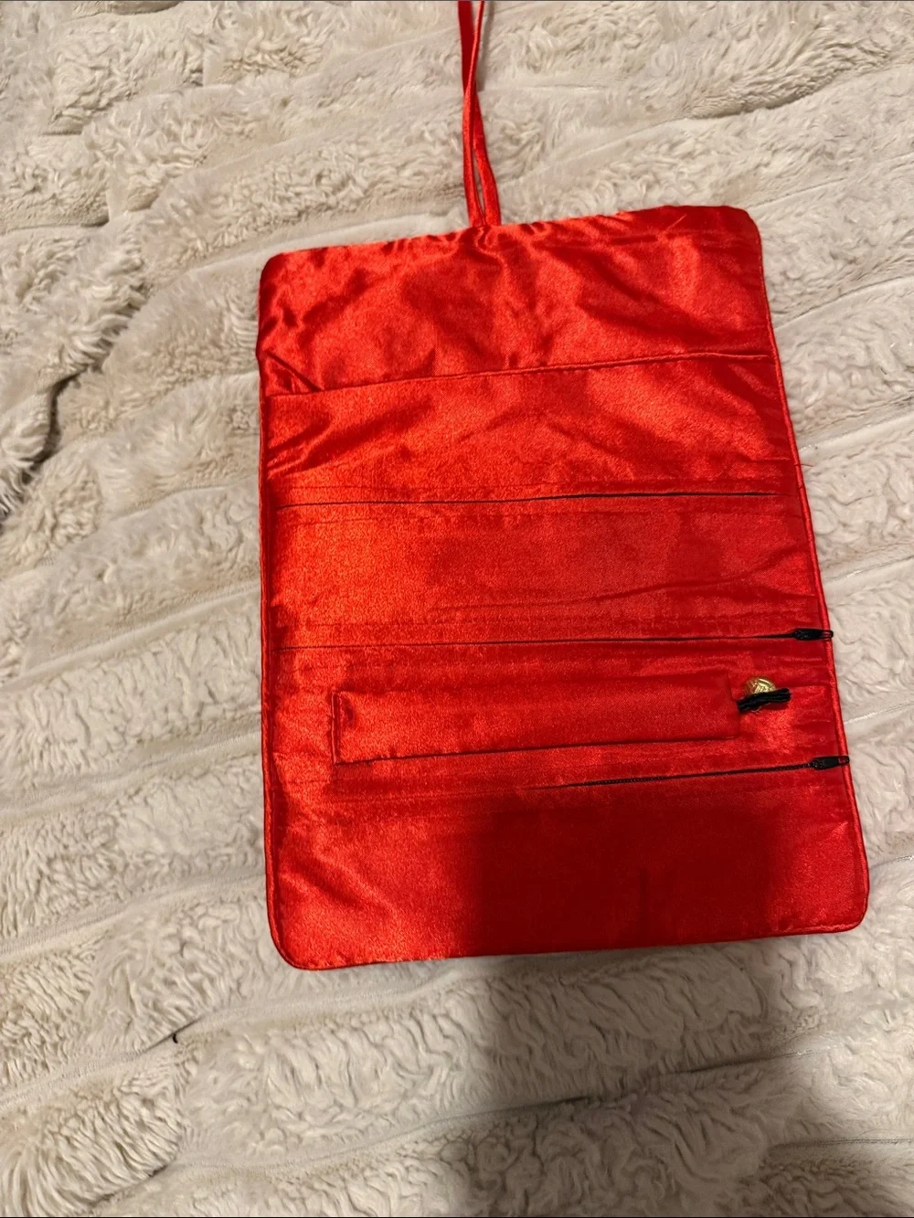 PurseN Red Satin Embroidered Floral Drawstring Pouch